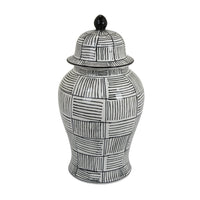 Loi Temple Jar with Lid, Black White Grid Pattern Ceramic, 17 Inch Decor-BM353408