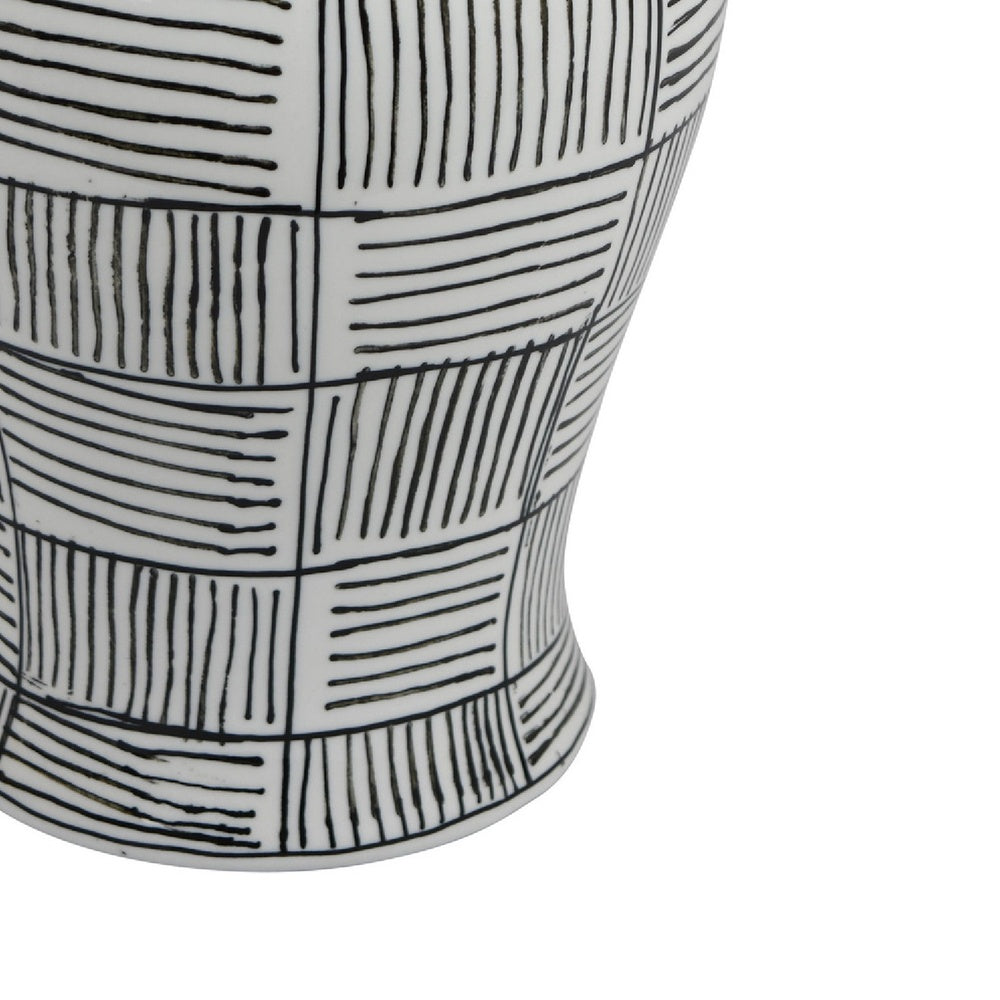 Loi Temple Jar with Lid, Black White Grid Pattern Ceramic, 17 Inch Decor-BM353408