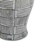 Loi Temple Jar with Lid, Black White Grid Pattern Ceramic, 17 Inch Decor-BM353408