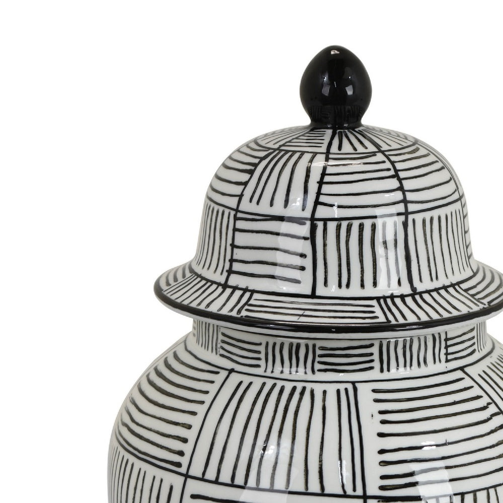 Loi Temple Jar with Lid, Black White Grid Pattern Ceramic, 17 Inch Decor-BM353408