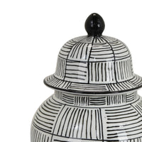 Loi Temple Jar with Lid, Black White Grid Pattern Ceramic, 17 Inch Decor-BM353408