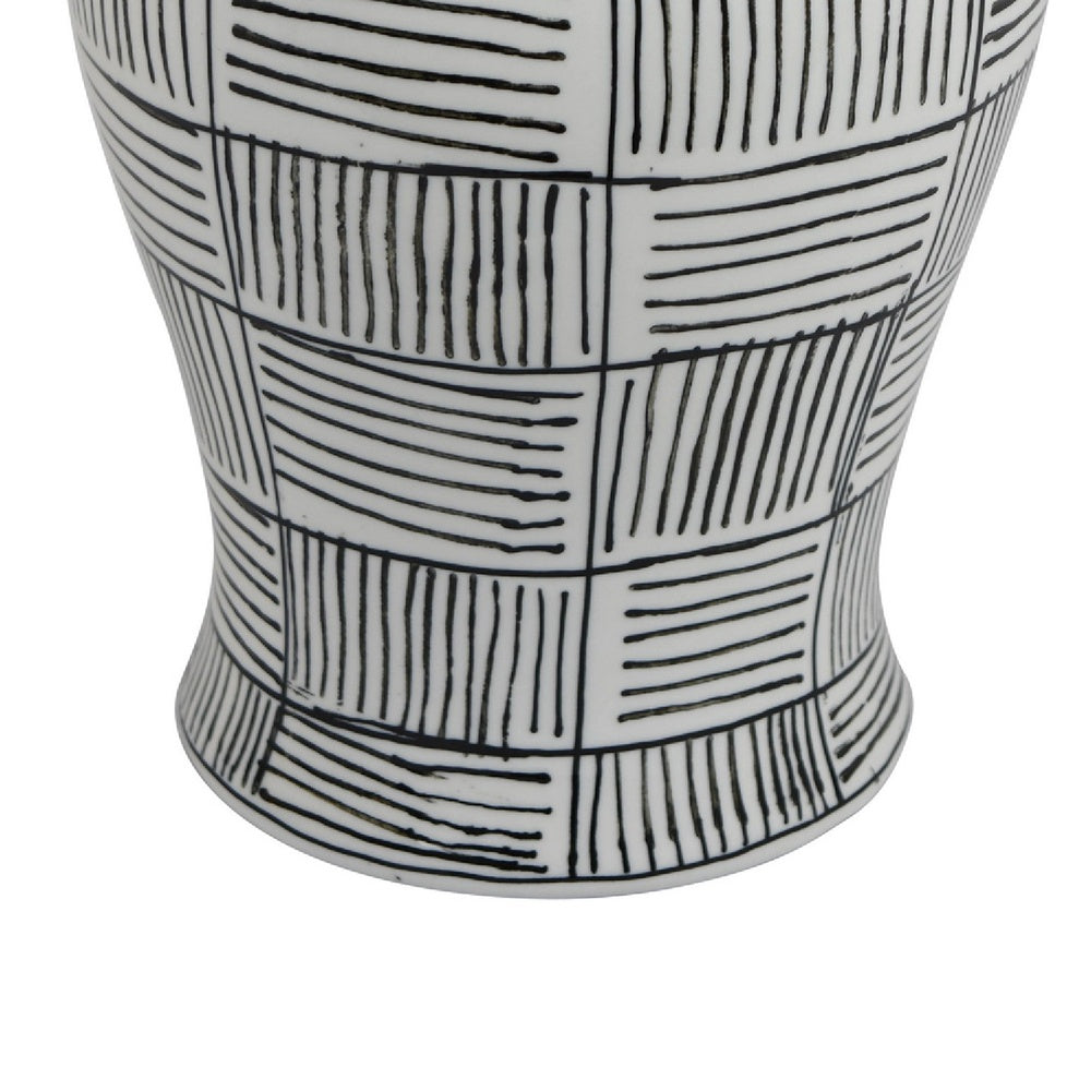 Loi Temple Jar with Lid, Black White Grid Pattern Ceramic, 17 Inch Decor-BM353408