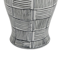 Loi Temple Jar with Lid, Black White Grid Pattern Ceramic, 17 Inch Decor-BM353408