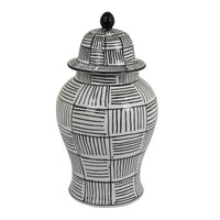 Loi Temple Jar with Lid, Black White Grid Pattern Ceramic, 13 Inch Decor-BM353409