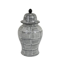 Loi Temple Jar with Lid, Black White Grid Pattern Ceramic, 13 Inch Decor-BM353409