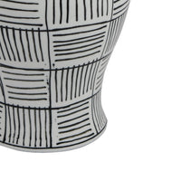 Loi Temple Jar with Lid, Black White Grid Pattern Ceramic, 13 Inch Decor-BM353409