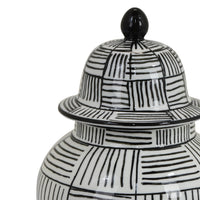 Loi Temple Jar with Lid, Black White Grid Pattern Ceramic, 13 Inch Decor-BM353409