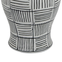 Loi Temple Jar with Lid, Black White Grid Pattern Ceramic, 13 Inch Decor-BM353409