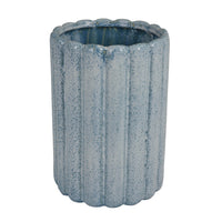 Scalloped Planter, Cylindrical Shape, Speckled Blue Ceramic 11 Inch-BM353410