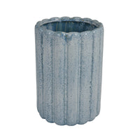 Scalloped Planter, Cylindrical Shape, Speckled Blue Ceramic 11 Inch-BM353410