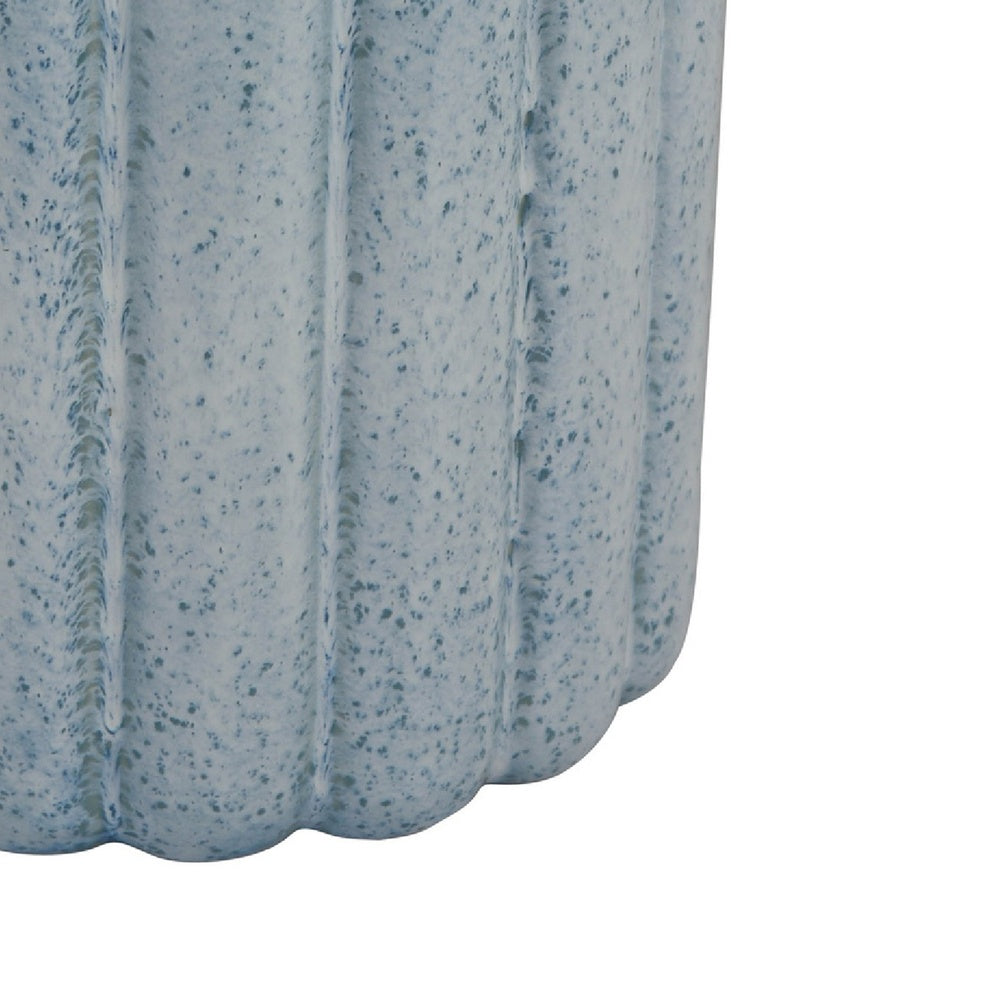 Scalloped Planter, Cylindrical Shape, Speckled Blue Ceramic 11 Inch-BM353410