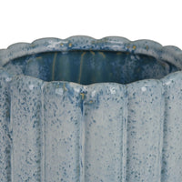 Scalloped Planter, Cylindrical Shape, Speckled Blue Ceramic 11 Inch-BM353410