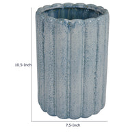 Scalloped Planter, Cylindrical Shape, Speckled Blue Ceramic 11 Inch-BM353410