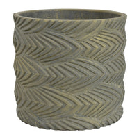 Cylindrical Planter, Raised Feather Motifs, Gray and Gold Terracotta 7 Inch-BM353411