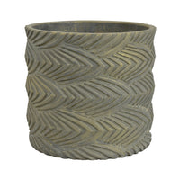 Cylindrical Planter, Raised Feather Motifs, Gray and Gold Terracotta 7 Inch-BM353411