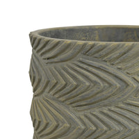Cylindrical Planter, Raised Feather Motifs, Gray and Gold Terracotta 7 Inch-BM353411