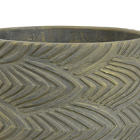 Cylindrical Planter, Raised Feather Motifs, Gray and Gold Terracotta 7 Inch-BM353411