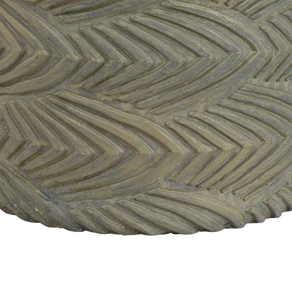 Cylindrical Planter, Raised Feather Motifs, Gray and Gold Terracotta 7 Inch-BM353411