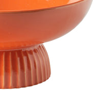 Ribbed Pedestal Fruit Bowl, Wide Basin, Glazed Orange Ceramic 11 Inch-BM353412