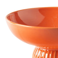 Ribbed Pedestal Fruit Bowl, Wide Basin, Glazed Orange Ceramic 11 Inch-BM353412