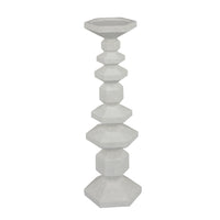 Tabletop Pillar Candle Stand, Stacked Geometric Shapes, White Resin 18 Inch-BM353413