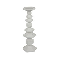 Tabletop Pillar Candle Stand, Stacked Geometric Shapes, White Resin 18 Inch-BM353413