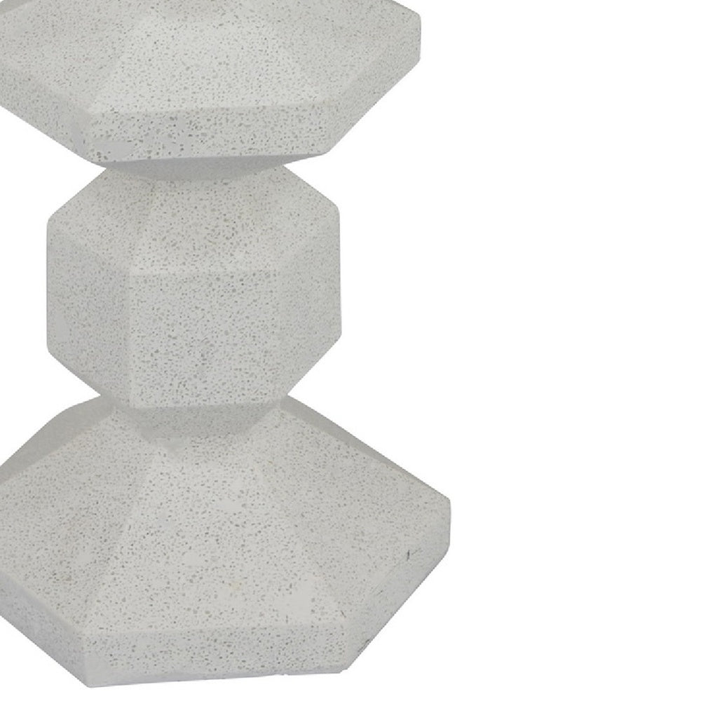 Tabletop Pillar Candle Stand, Stacked Geometric Shapes, White Resin 18 Inch-BM353413