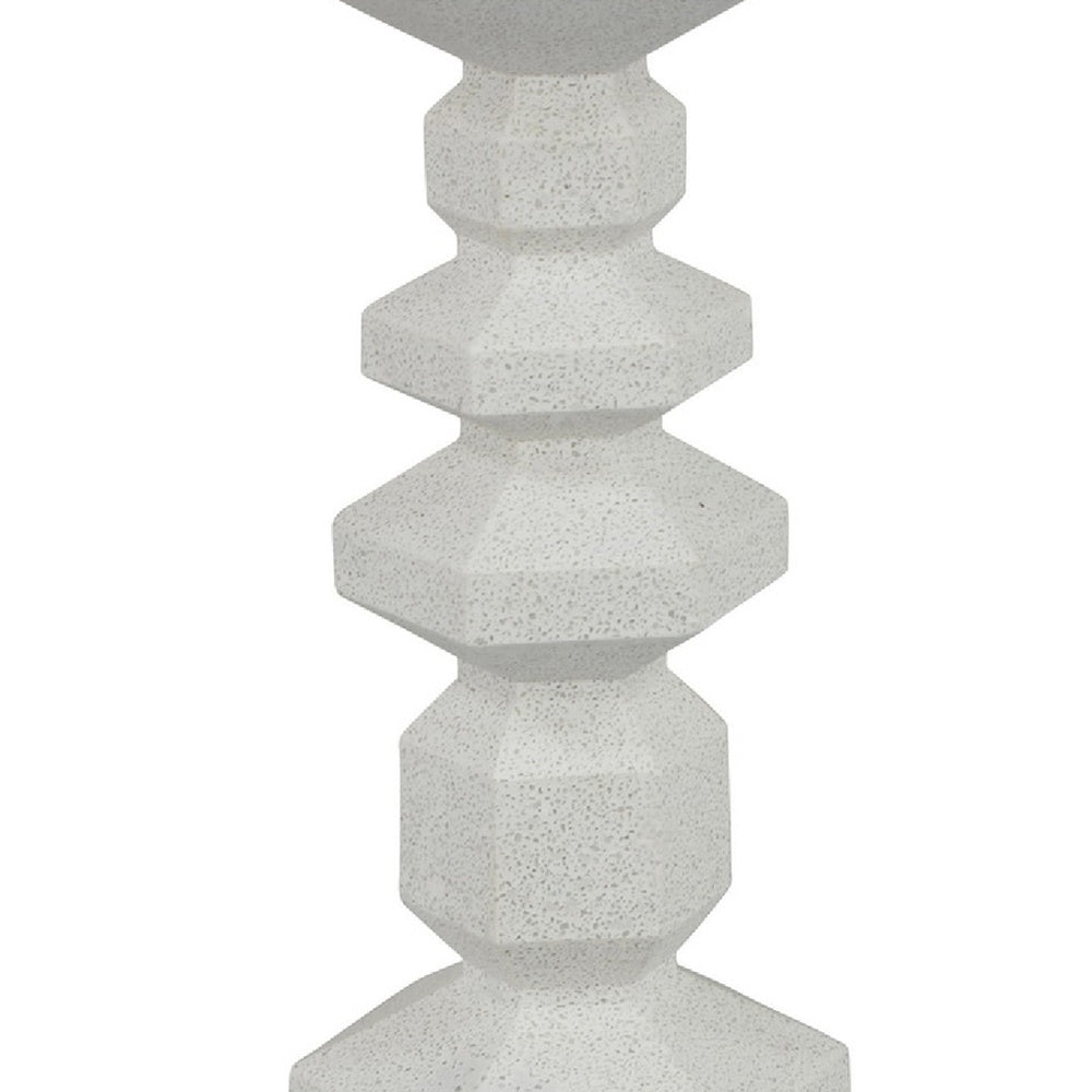 Tabletop Pillar Candle Stand, Stacked Geometric Shapes, White Resin 18 Inch-BM353413