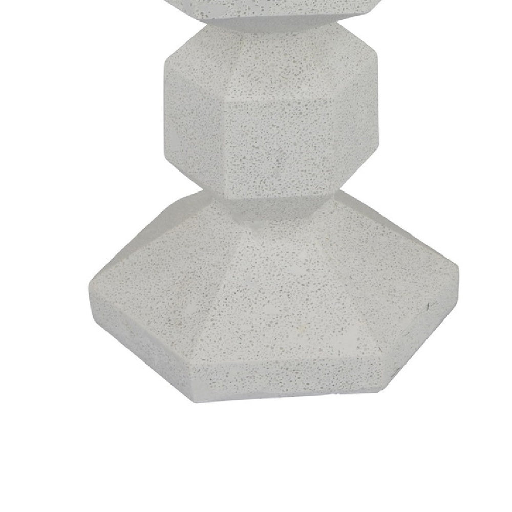 Tabletop Pillar Candle Stand, Stacked Geometric Shapes, White Resin 18 Inch-BM353413