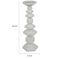 Tabletop Pillar Candle Stand, Stacked Geometric Shapes, White Resin 18 Inch-BM353413