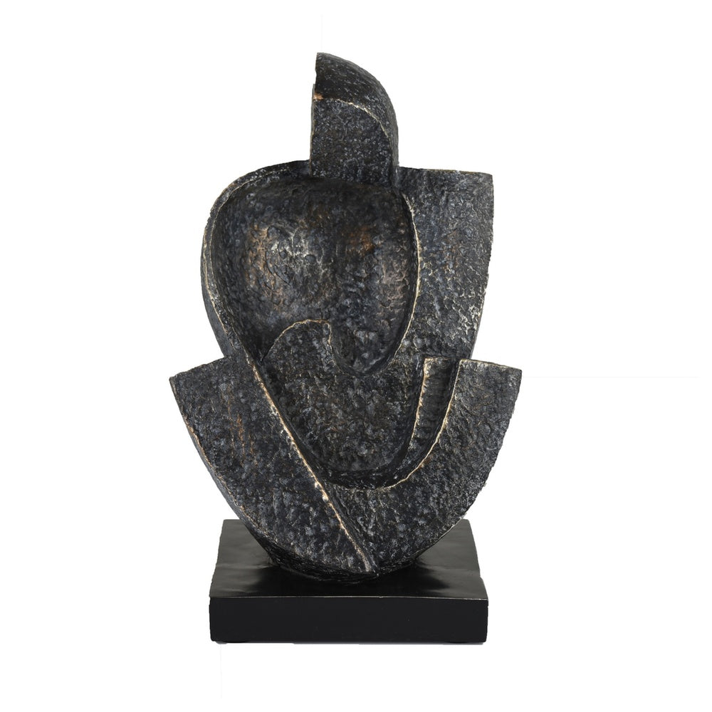 Tabletop Decor, Cubist Style Sculpture w Base, Dark Gray Resin 11 Inch-BM353415