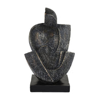 Tabletop Decor, Cubist Style Sculpture w Base, Dark Gray Resin 11 Inch-BM353415