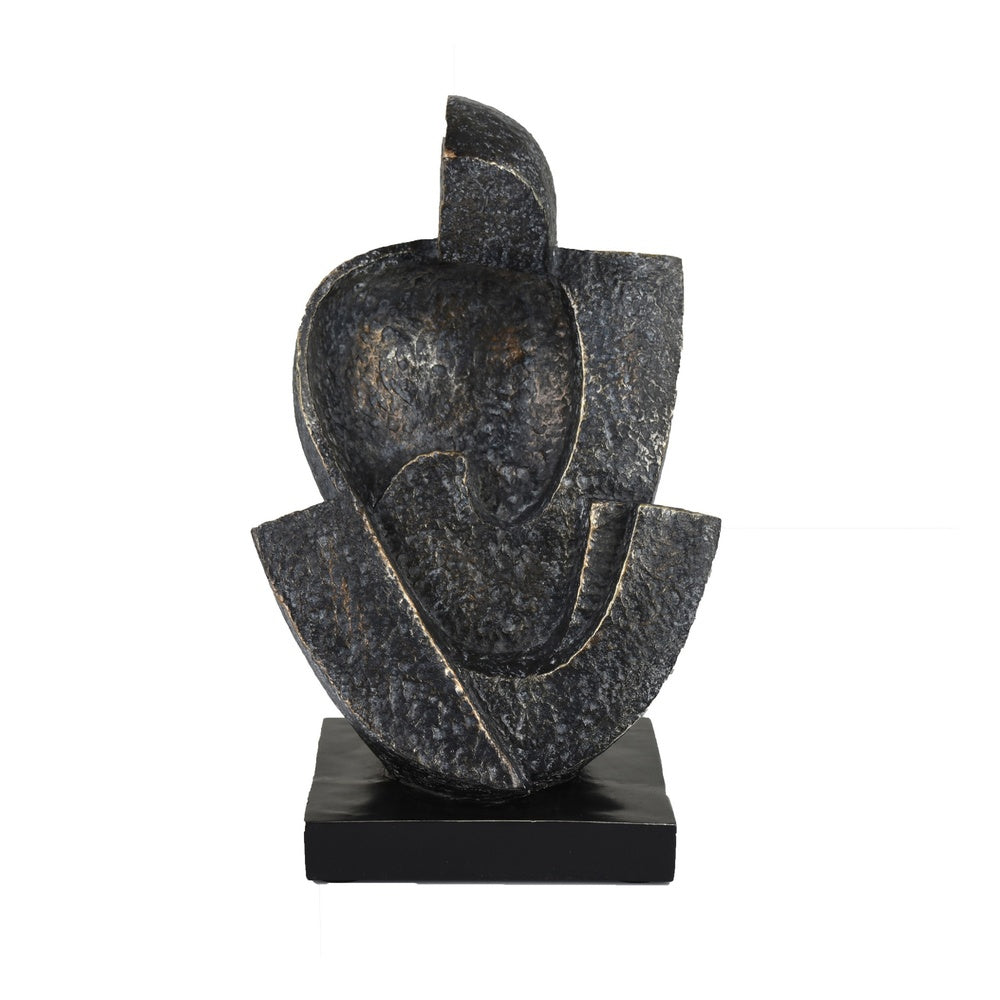 Tabletop Decor, Cubist Style Sculpture w Base, Dark Gray Resin 11 Inch-BM353415