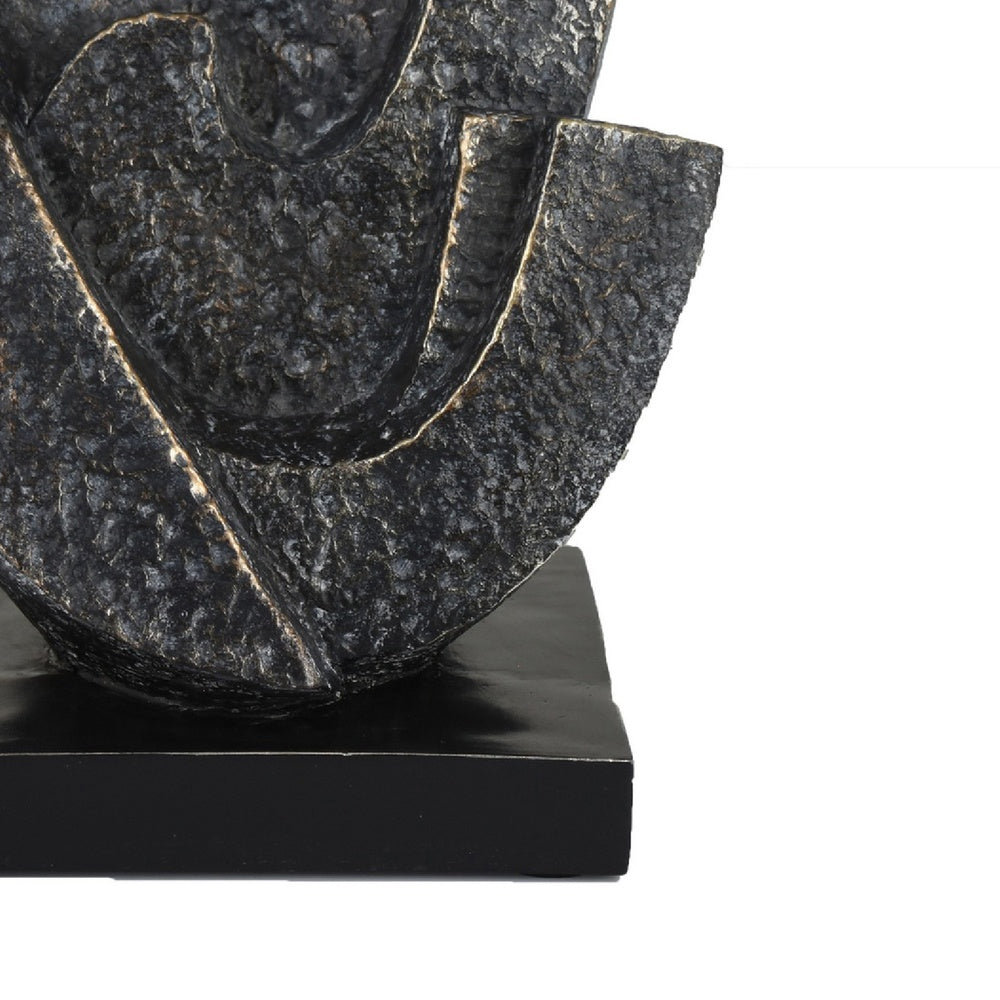 Tabletop Decor, Cubist Style Sculpture w Base, Dark Gray Resin 11 Inch-BM353415