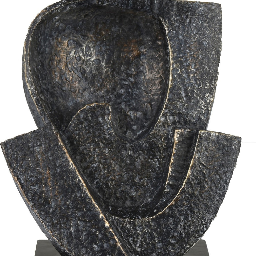 Tabletop Decor, Cubist Style Sculpture w Base, Dark Gray Resin 11 Inch-BM353415