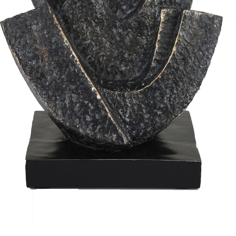 Tabletop Decor, Cubist Style Sculpture w Base, Dark Gray Resin 11 Inch-BM353415