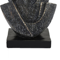 Tabletop Decor, Cubist Style Sculpture w Base, Dark Gray Resin 11 Inch-BM353415