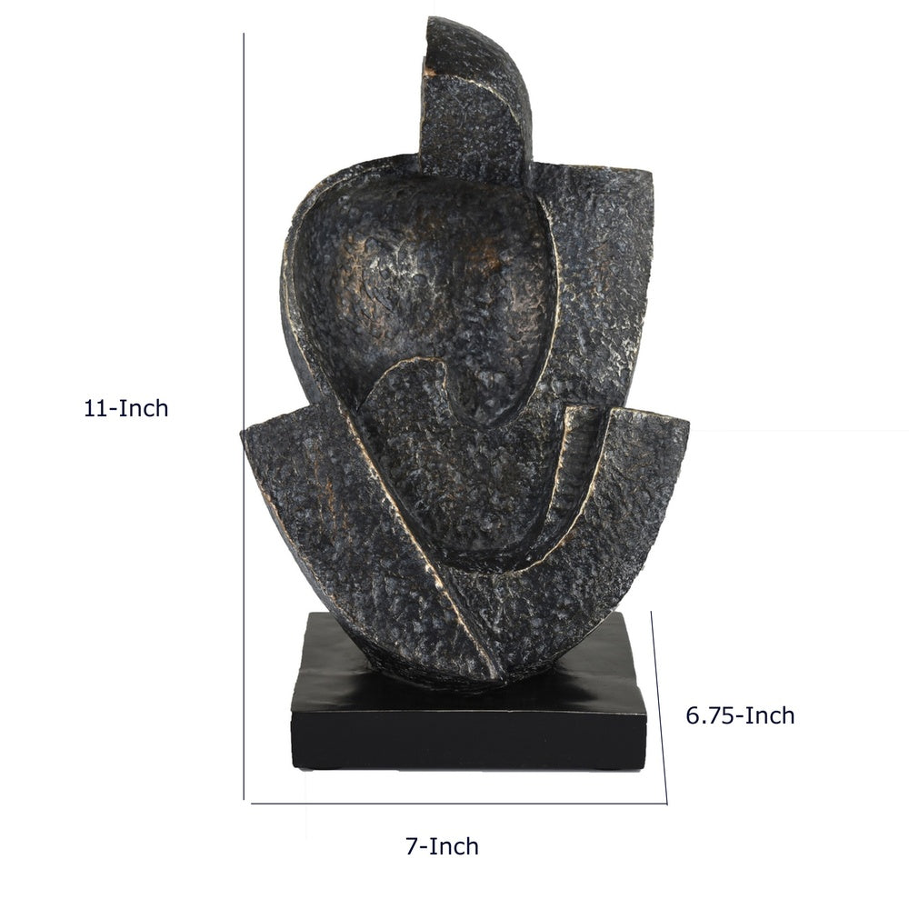 Tabletop Decor, Cubist Style Sculpture w Base, Dark Gray Resin 11 Inch-BM353415