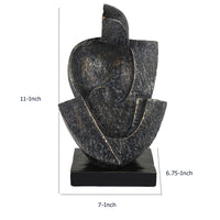 Tabletop Decor, Cubist Style Sculpture w Base, Dark Gray Resin 11 Inch-BM353415