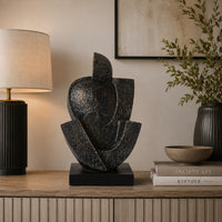 Tabletop Decor, Cubist Style Sculpture w Base, Dark Gray Resin 11 Inch-BM353415
