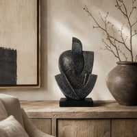 Tabletop Decor, Cubist Style Sculpture w Base, Dark Gray Resin 11 Inch-BM353415