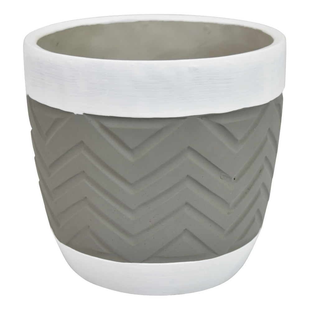 Decorative Planter, Chevron Design, Gray and White 7 Inch Terracotta-BM353416