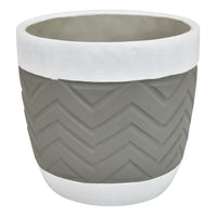 Decorative Planter, Chevron Design, Gray and White 7 Inch Terracotta-BM353416
