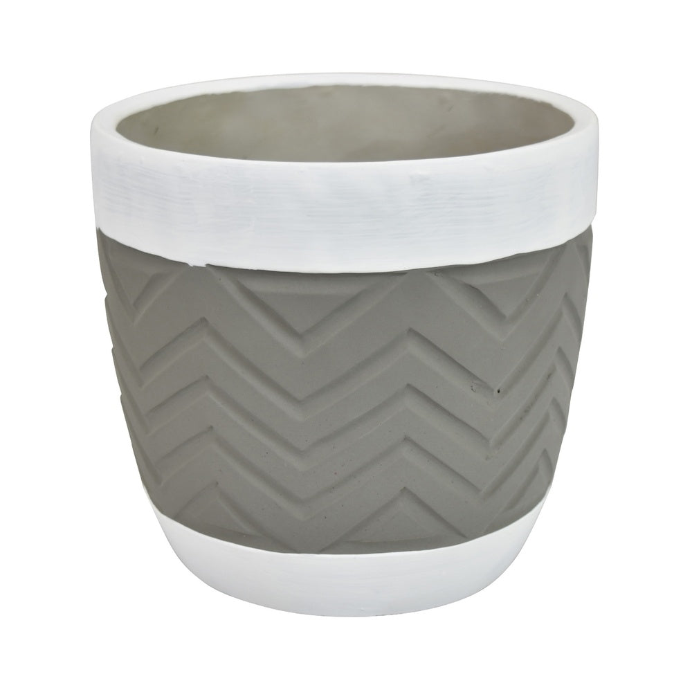 Decorative Planter, Chevron Design, Gray and White 7 Inch Terracotta-BM353416
