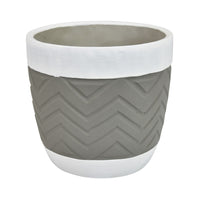 Decorative Planter, Chevron Design, Gray and White 7 Inch Terracotta-BM353416