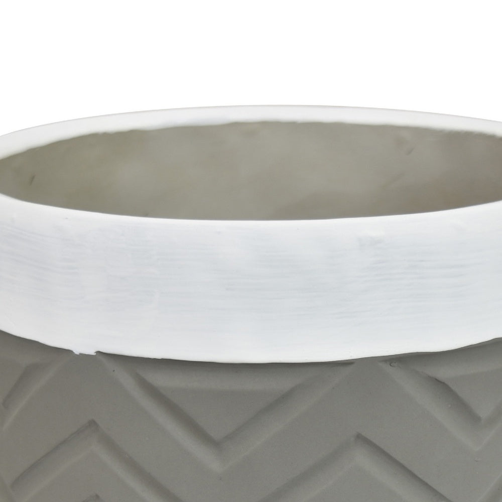 Decorative Planter, Chevron Design, Gray and White 7 Inch Terracotta-BM353416