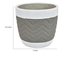 Decorative Planter, Chevron Design, Gray and White 7 Inch Terracotta-BM353416