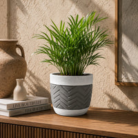 Decorative Planter, Chevron Design, Gray and White 7 Inch Terracotta-BM353416