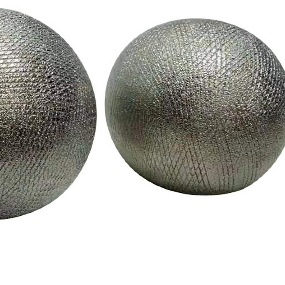 Decorative Ball Orb Set of 3, Cross-Hatched Texture, Antique Silver Ceramic-BM353417