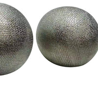 Decorative Ball Orb Set of 3, Cross-Hatched Texture, Antique Silver Ceramic-BM353417